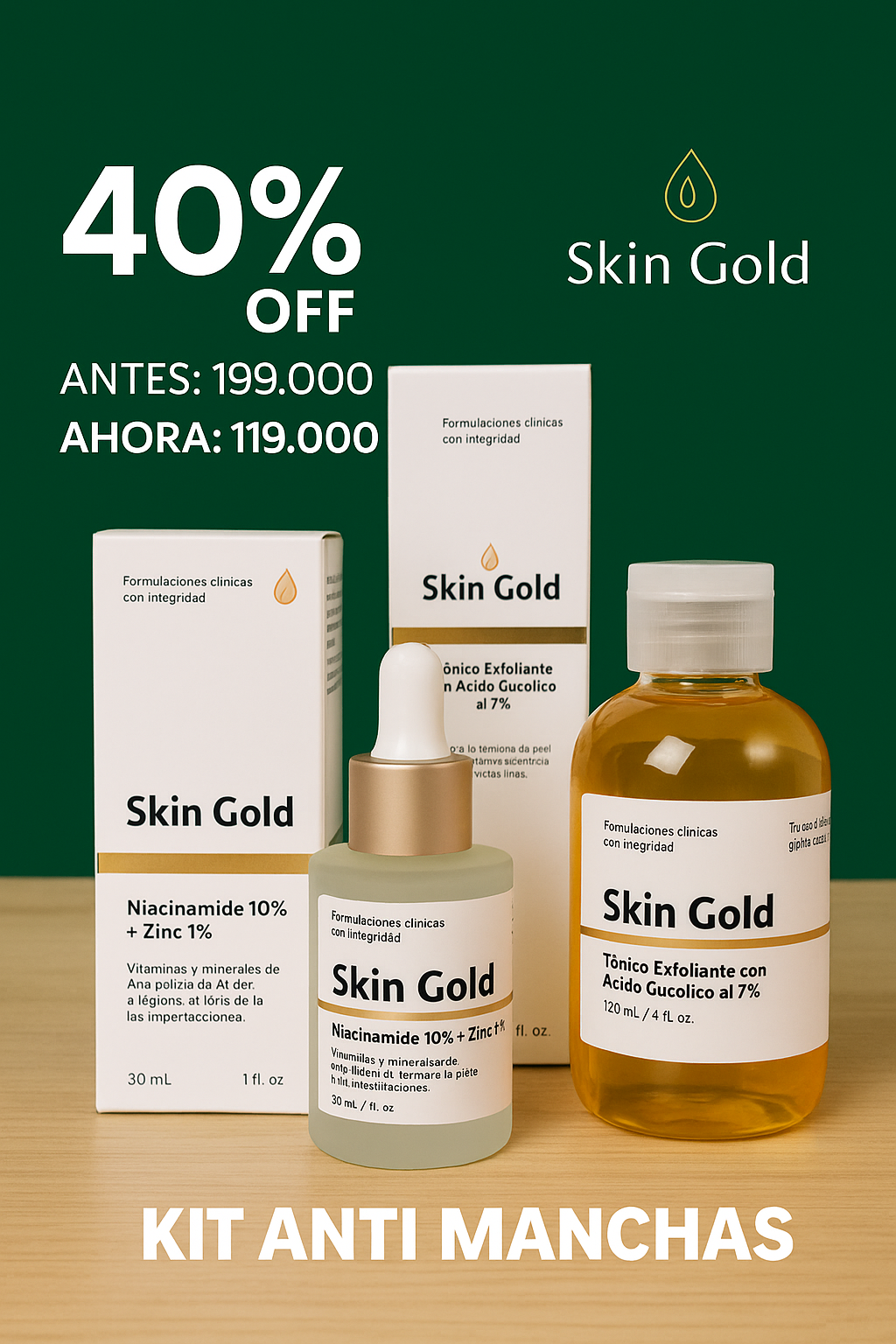 ACIDO GLICOLICO AL 7% + NIACINAMIDE AL 10% SKIN GOLD